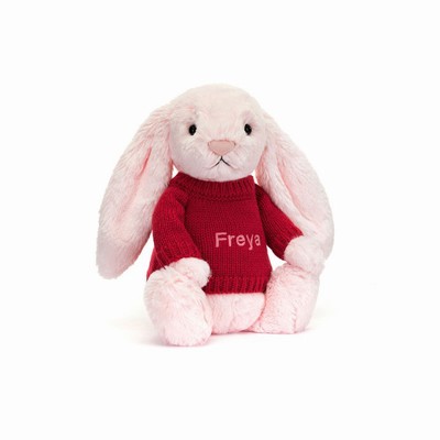 Jellycat Bashful Pink Bunny with Red Jumper Australia | 583926NDH